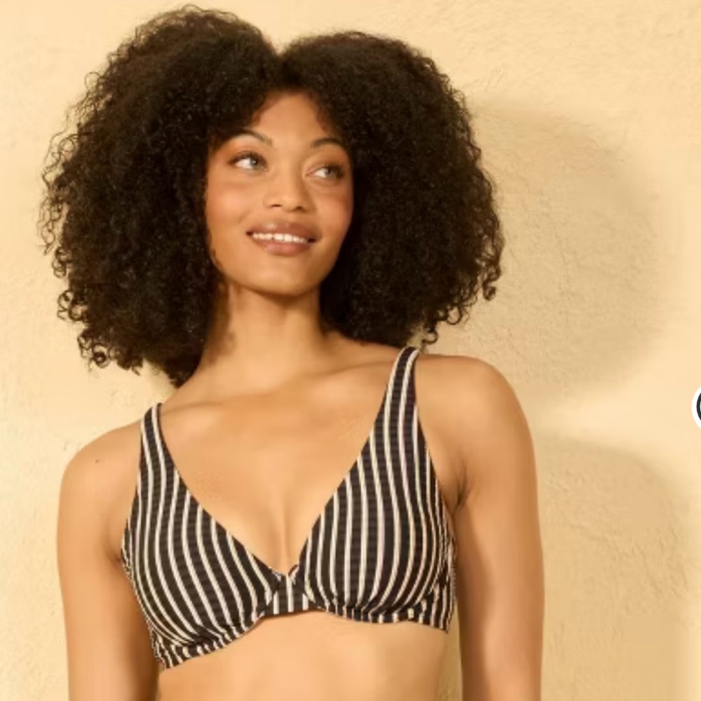 Shade & Shore Striped Bikini Top 36C NWT Black White Brown Underwire Swim Top